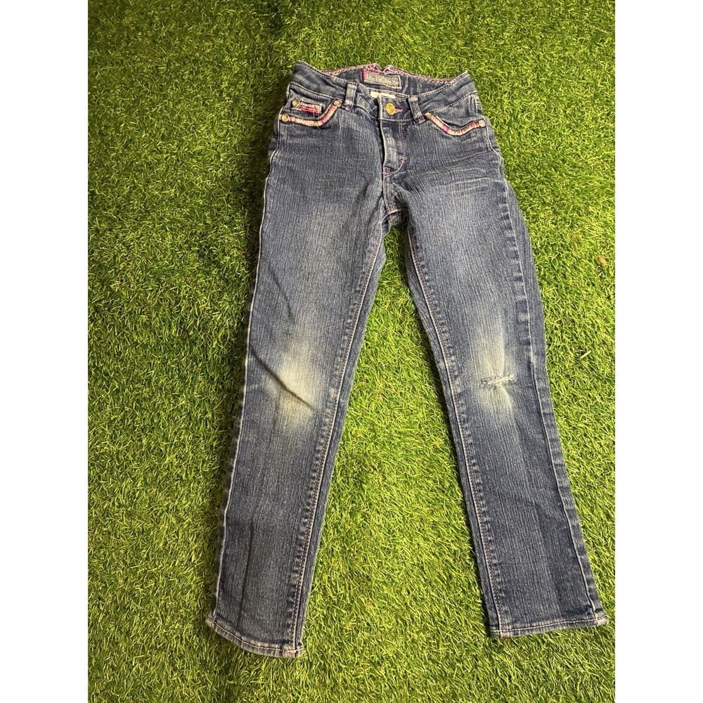 Levi’s Girls Slim Straight Jeans Size 6X Adjustable Waist Embroidered Pockets